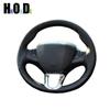 Car Steering Wheel Cover For Peugeot 208 Peugeot 2008 Hand-sewn Black Microfiber Leather