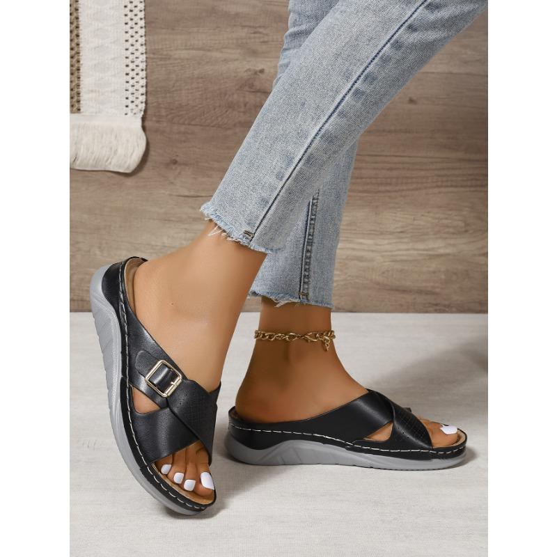 Сандалии на покатом каблуке с перекрестными ремешками, пляжные сандалии, женская обувь больших размеров