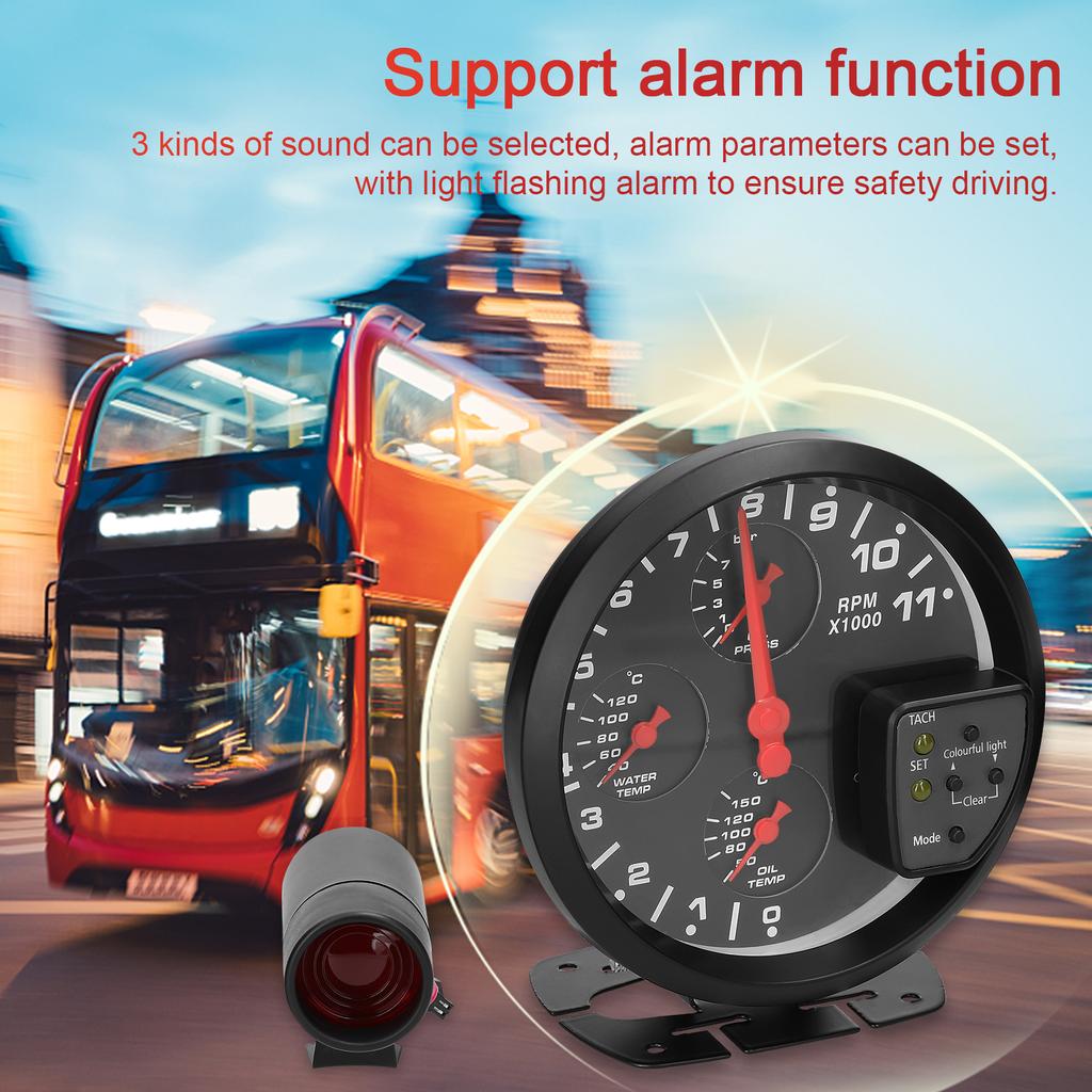 5 Inch 4 in 1 Car Multifunctional Gauge Tachometer Oil Pressure Oil Temperature Water Temperature Gauge Meter Support