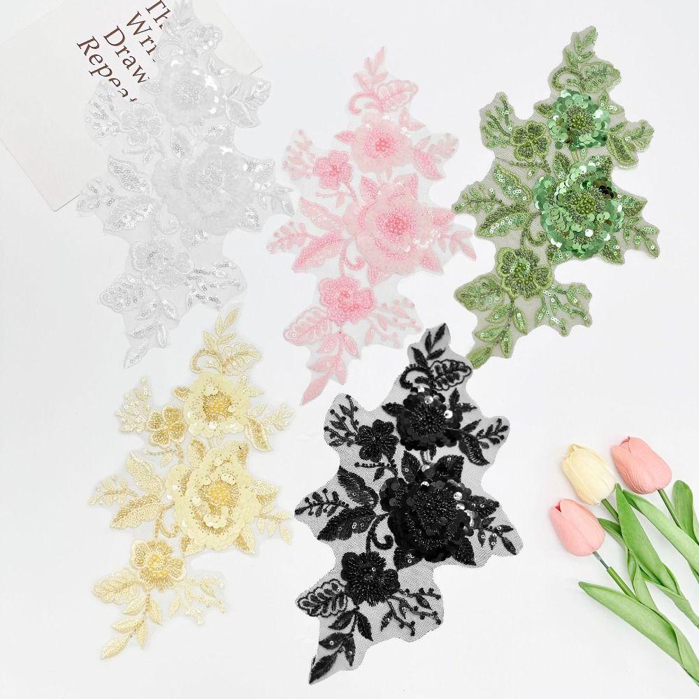 2PCS Handmade Pearls Embroidery Applique DIY Crafts Cloth Applique Exquisite Cloth Patch Sewing