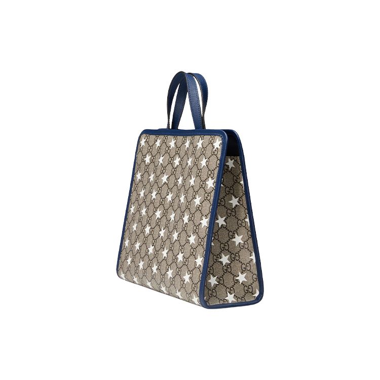 Gucci Five-Pointed Star Print Vintage Logo Canvas And Leather Tote Bag Kids Tote Bags Ebony Dark-Blue 605614-HYYBN-8944