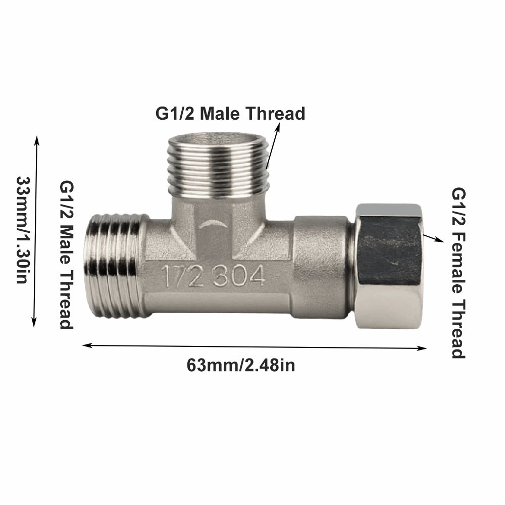 2PCS Stainless Steel Pipe Joint 3 Way 3 Way Diverter Durable Water Pipe Connector Home Water System