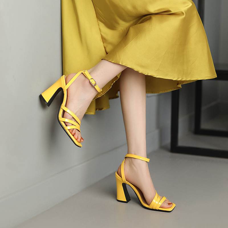 Krazing Pot Летняя обувь на очень высоком каблуке из искусственной кожи с открытым носком, современные модные женские сандалии с ремешками на щиколотке