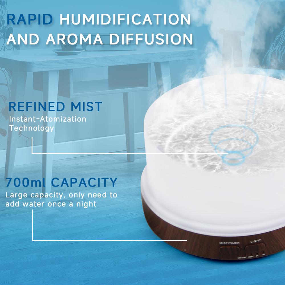 Wood Grain Essential Oil Diffuser Remote Control Ultrasonic Air Humidifier Scent Diffuser, with Timer, Auto-Off, 7 Color Lights