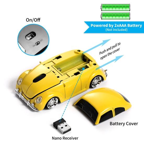 Cartoon Mini Car Wireless Mouse Ergonomics Cozy Grip 1000 DPI Plug-Play Mute Optical Mouse Battery Powered Laptop Tablet Mouse Computer Accessories