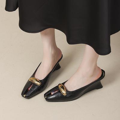 Французский клиновидный каблук сумка голова крутые тапочки женская летняя одежда металл супер универсальный модный высокий каблук мюли полусабо