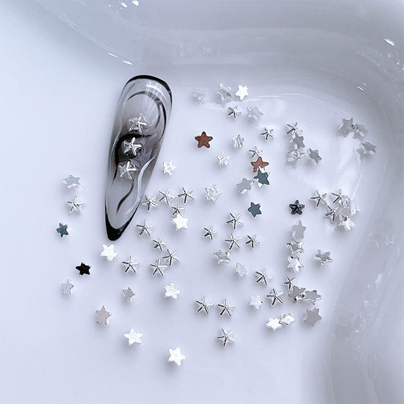 1 Коробка 3D Золото Серебро Нейл-арт Пятиконечная звезда Ювелирные изделия Металлические заклепки Шармы для ногтей Сплав Плоская задняя часть Звезды Украшение для ногтей Инструмент для маникюра