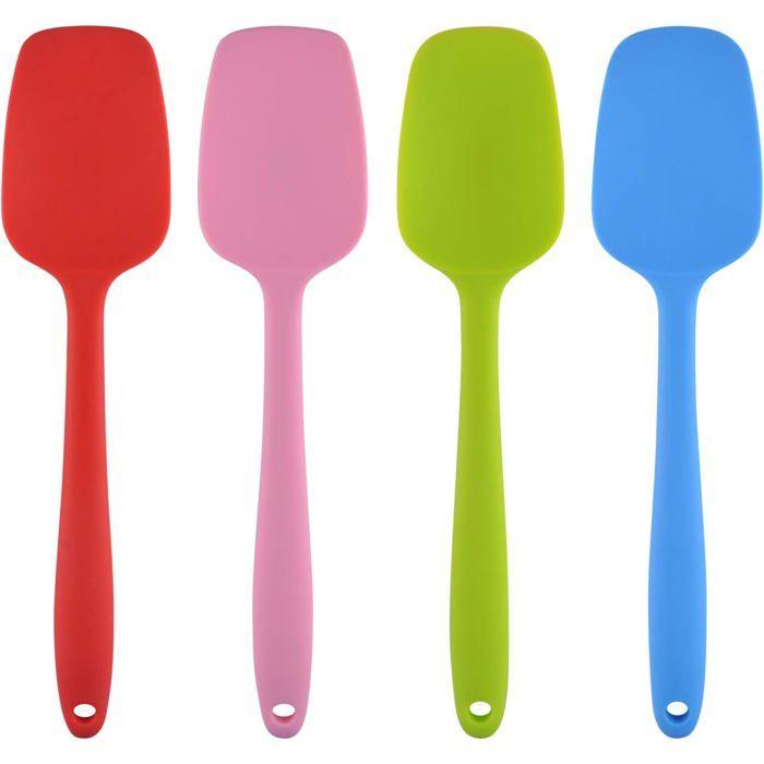 Spatule en silicone - AIMOONSA - Lot de 4 (27,3 x 6 cm) - Résiste 500°F/260°C - Poignée inox & caoutchouc - Antiadhésif