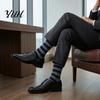 Striped Crew Socks Men Socks, Cotton Dress Moisture Wicking Solid Color Breathable for Business Office Daily Casual Wear Everyday Resistant