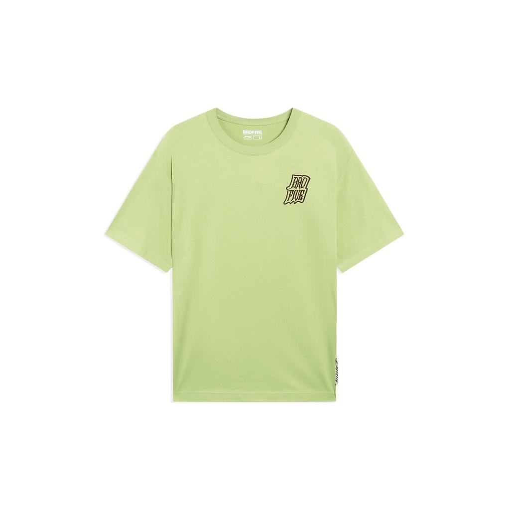Li-Ning Серия Anti-Wu, пуловер с круглым вырезом и буквенным принтом, футболка с короткими рукавами, топы унисекс, мохово-зеленый AHST009-6