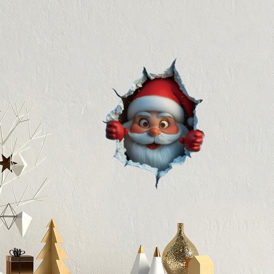 Santa Cracked Wall Decal Christmas Self-Adhesive Static Clings PVC Stickers for Car Window Room