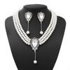 Pearl Crystal Necklace, Earrings, Bracelet, Three-piece Set, Wedding Banquet Dress Accessories, Jewelry Set.