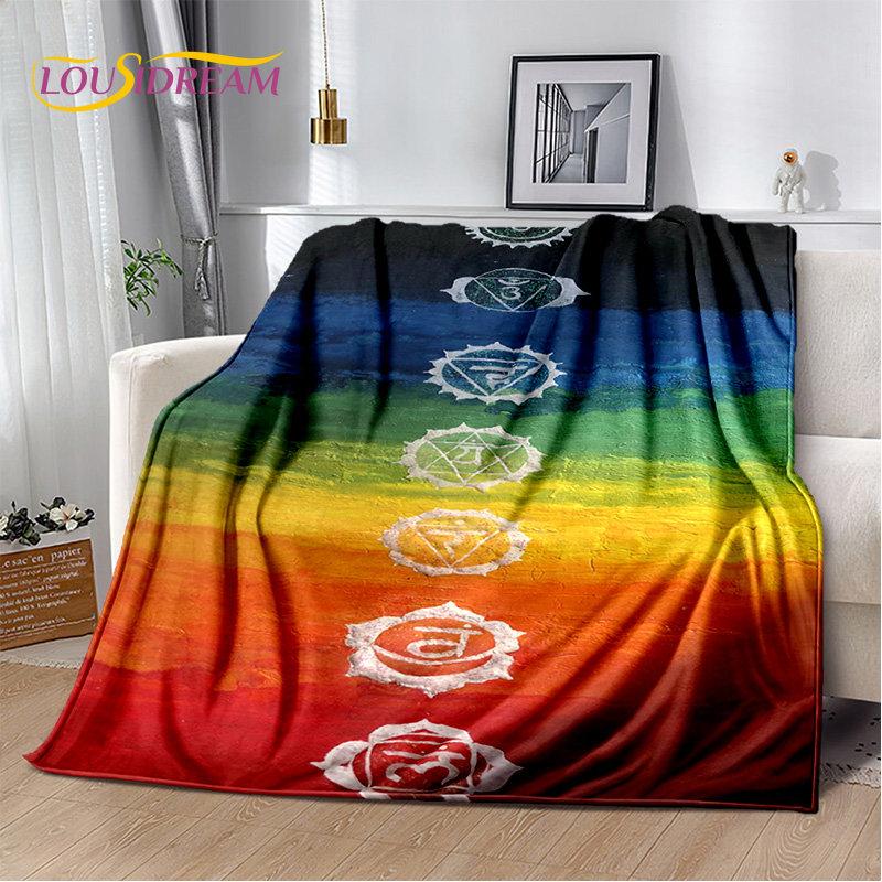 Мягкое плюшевое одеяло Rainbow 7 Chakra Mandala Bohemia, фланелевое одеяло, покрывало для гостиной, спальни, кровати, дивана, чехла для пикника