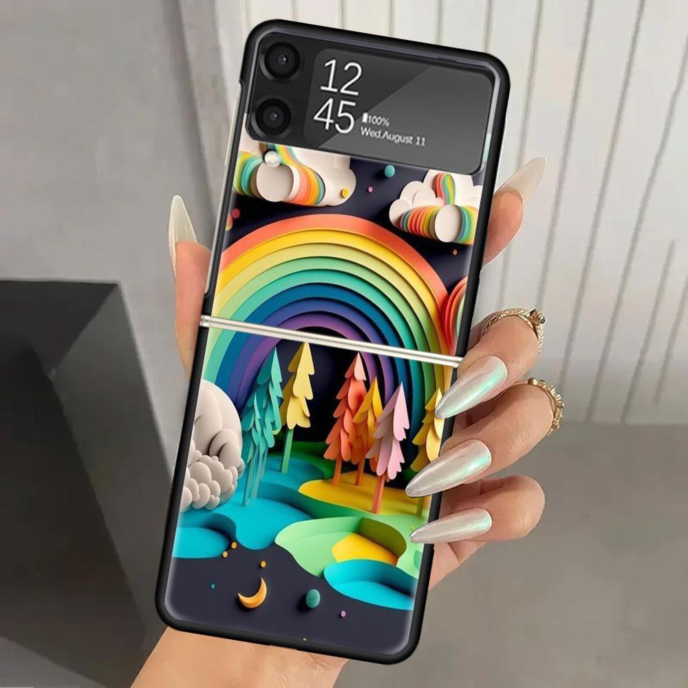 Natural Trees in Mountain Ranges Hard PC Phone Case For Samsung Galaxy Z Flip 7 6 5 4 3 Black ZFlip7 ZFlip6 Flip5 Flip4 Flip3 5G