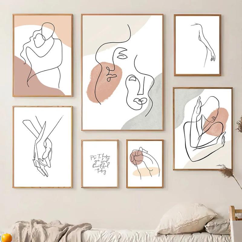 Minimalist Abstract Line Woman Body Face Wall Art Boho Canvas Painting Modern Posters Prints Wall Mural Pictures Living Room