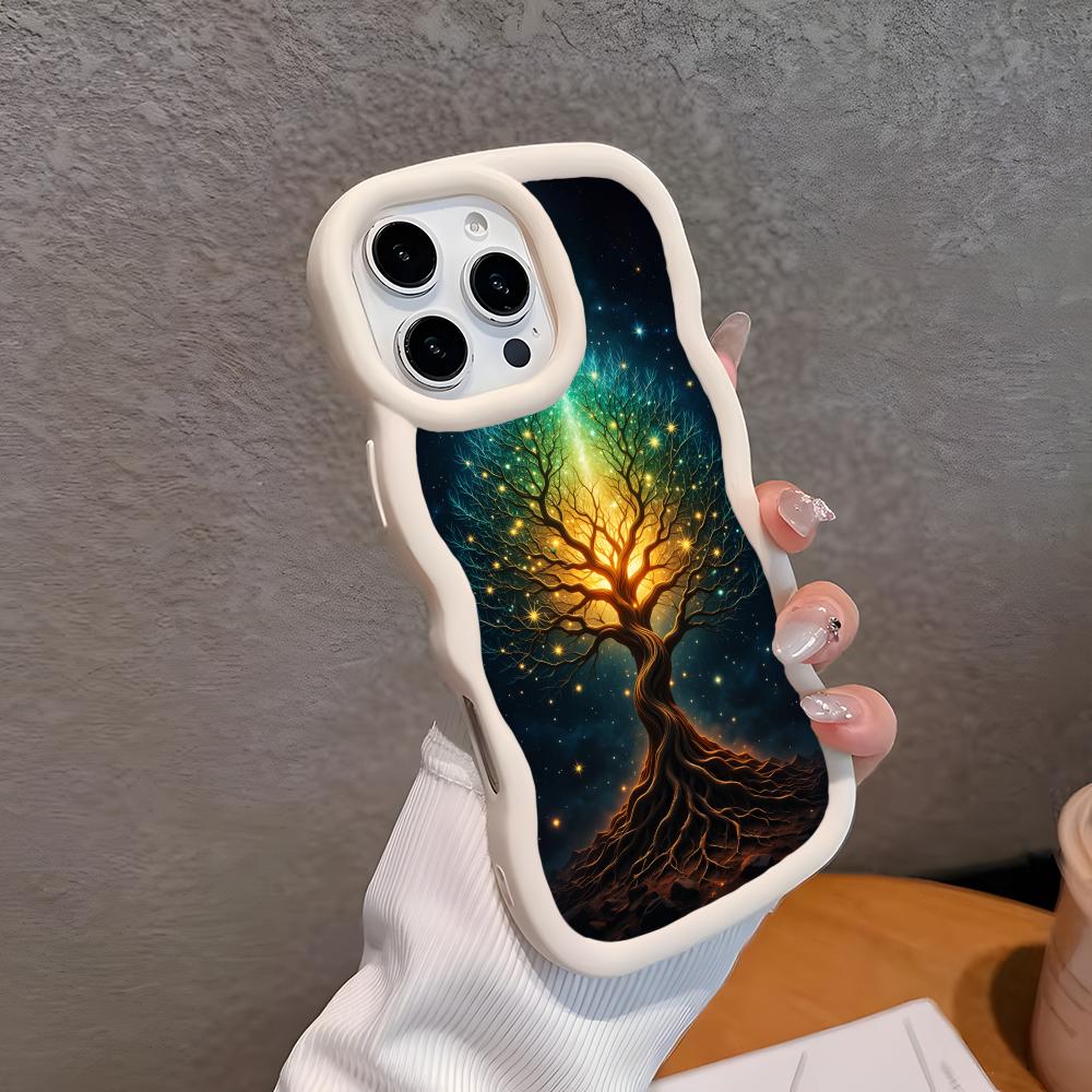 World Life Tree Mobile Phone Case for iPhone 17 16 15 14 13 12 11 Air Pro Max Plus Wavy Edge TPU Colorful Cover Cover Pretty