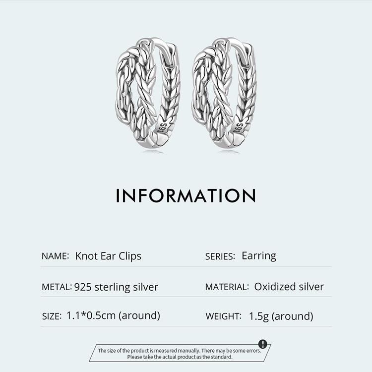 Bisaer Серьги-клипсы из стерлингового серебра 925 пробы с простым узлом для женщин, подарок на день рождения, изысканные ювелирные изделия