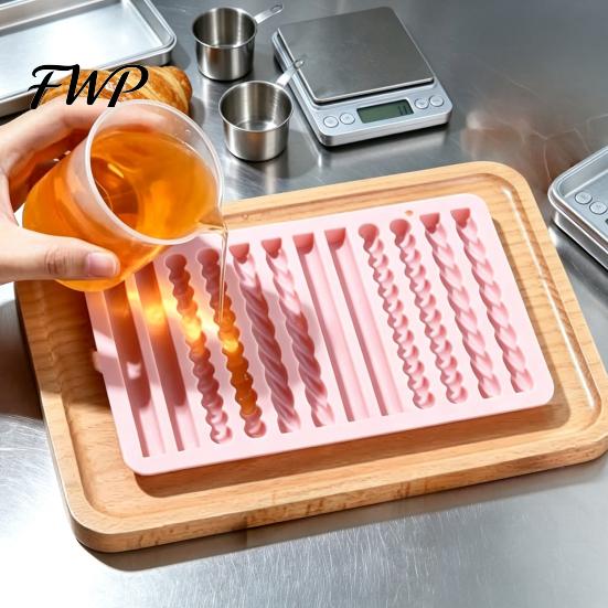 High Temperature Resistant Silicone Molds Twist Pretzel Mold, 12 Cavity Cake Chocolate Rod Candy Baking Tray, Flexible for Candles Easy Release