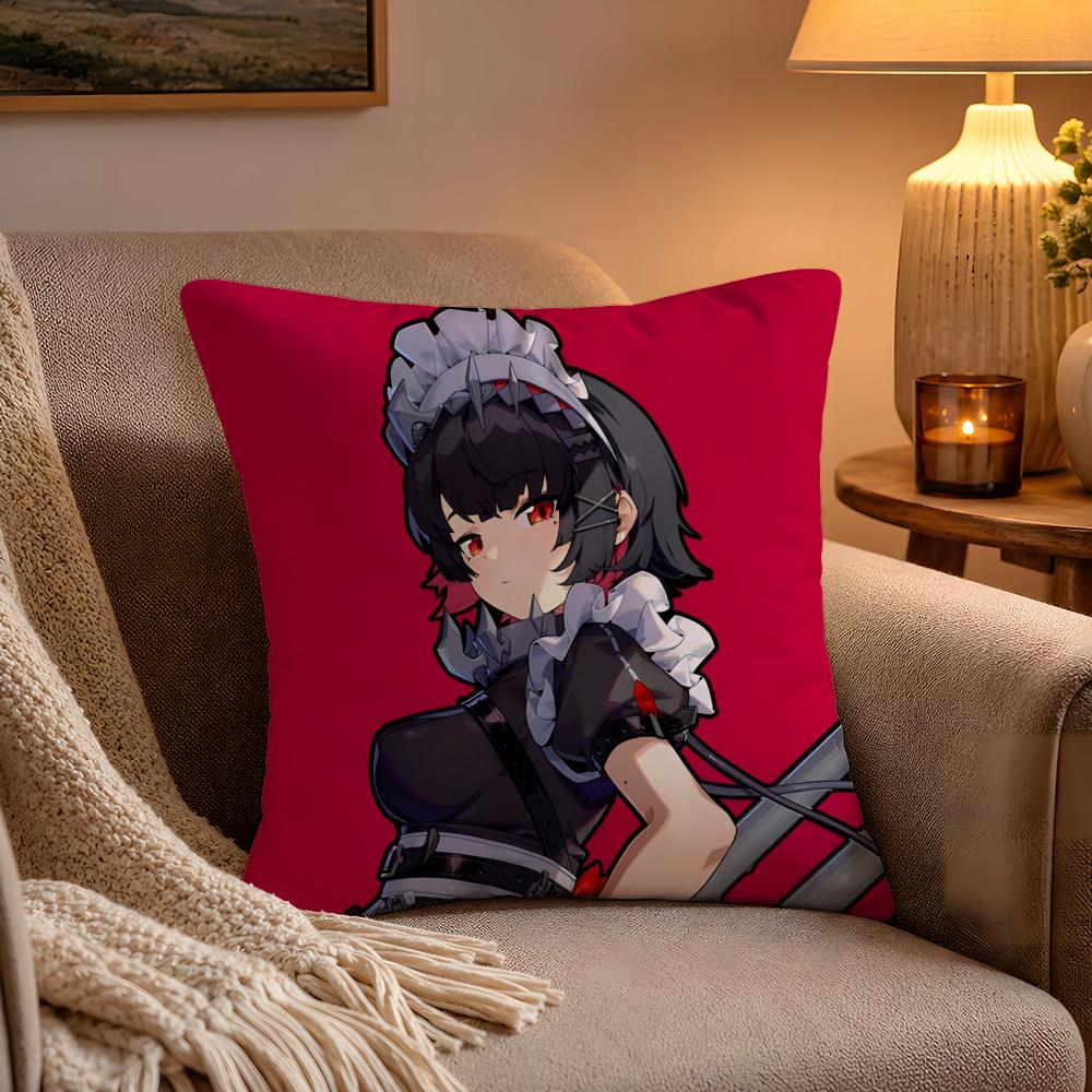 Game ZZenless Zone Zero Ellen Joe Pillow Case Soft Plush Cushion Cover Double Print and Invisible Zipper for Sofa Home Car Use