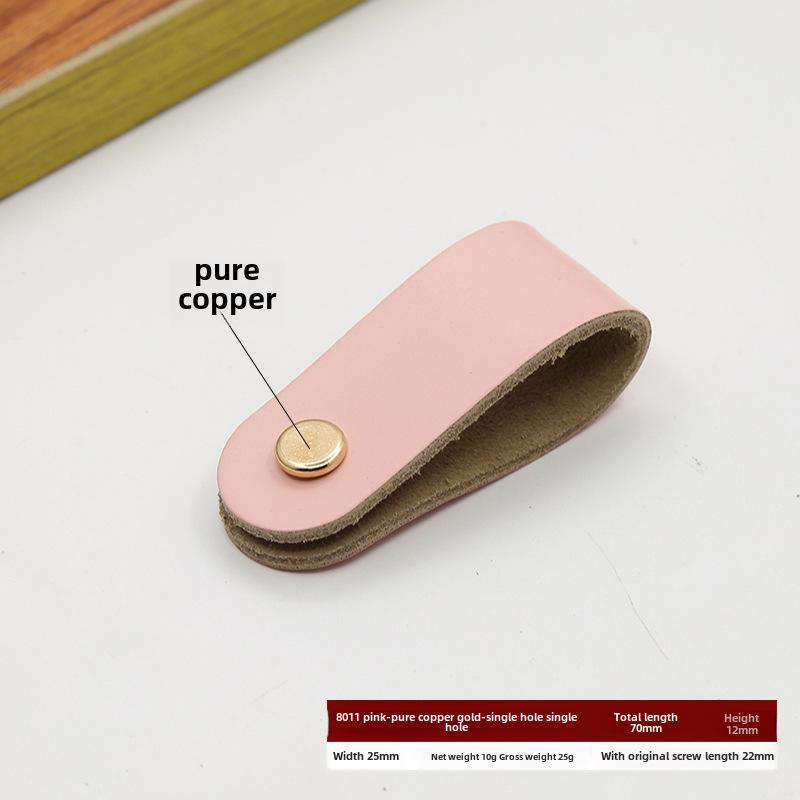 Кожаная ручка для дверцы шкафа и ящика, одно отверстие, вставки из чистой меди