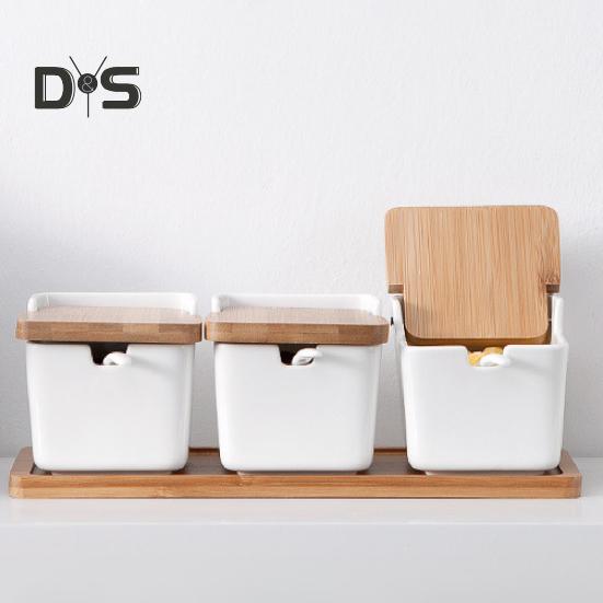 Коробка для приправ с откидной крышкой и ложкой на 250 мл, керамическая кастрюля для специй, соли, сахара, кухонный гаджет