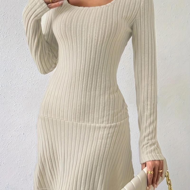 Платье осень-зима, женские модные повседневные платья, однотонное женское платье с длинным рукавом и заниженной талией