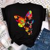 Women's Colorful Butterfly Petal Print T-shirt Short-sleeved Round Neck Cute Graphic Top