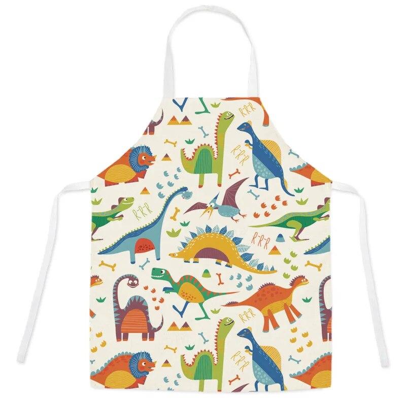 Фартук с милым мультяшным динозавром, детский кухонный льняной фартук для взрослых и детей, фартук-нагрудник, фартук для чистки, 47x38 см, 68x55 см