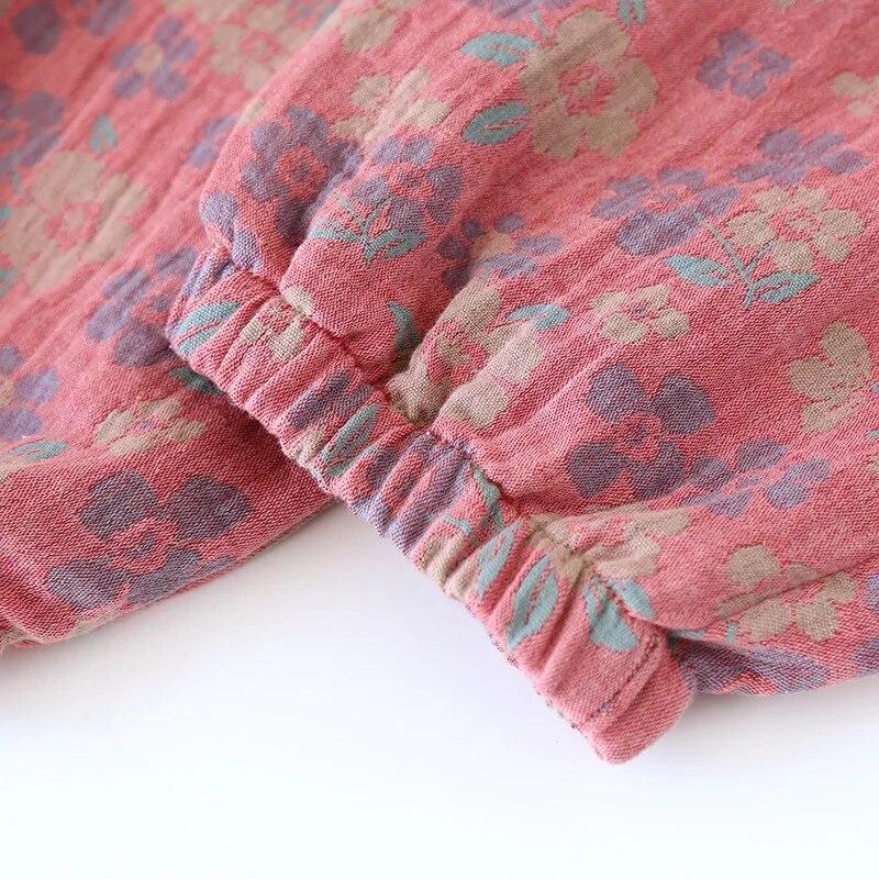 2025 Весна/Лето Новые женские спальные брюки 100% хлопок жаккардовые милые и свежие цветочные брюки свободные домашние брюки женские