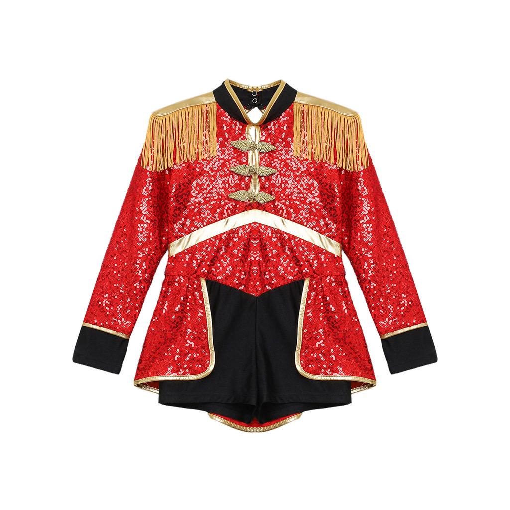 Комплект костюма фокусника для девочек из 4 предметов: боди с пайетками, цилиндр, перчатки, волшебная палочка, цирковой набор для переодевания