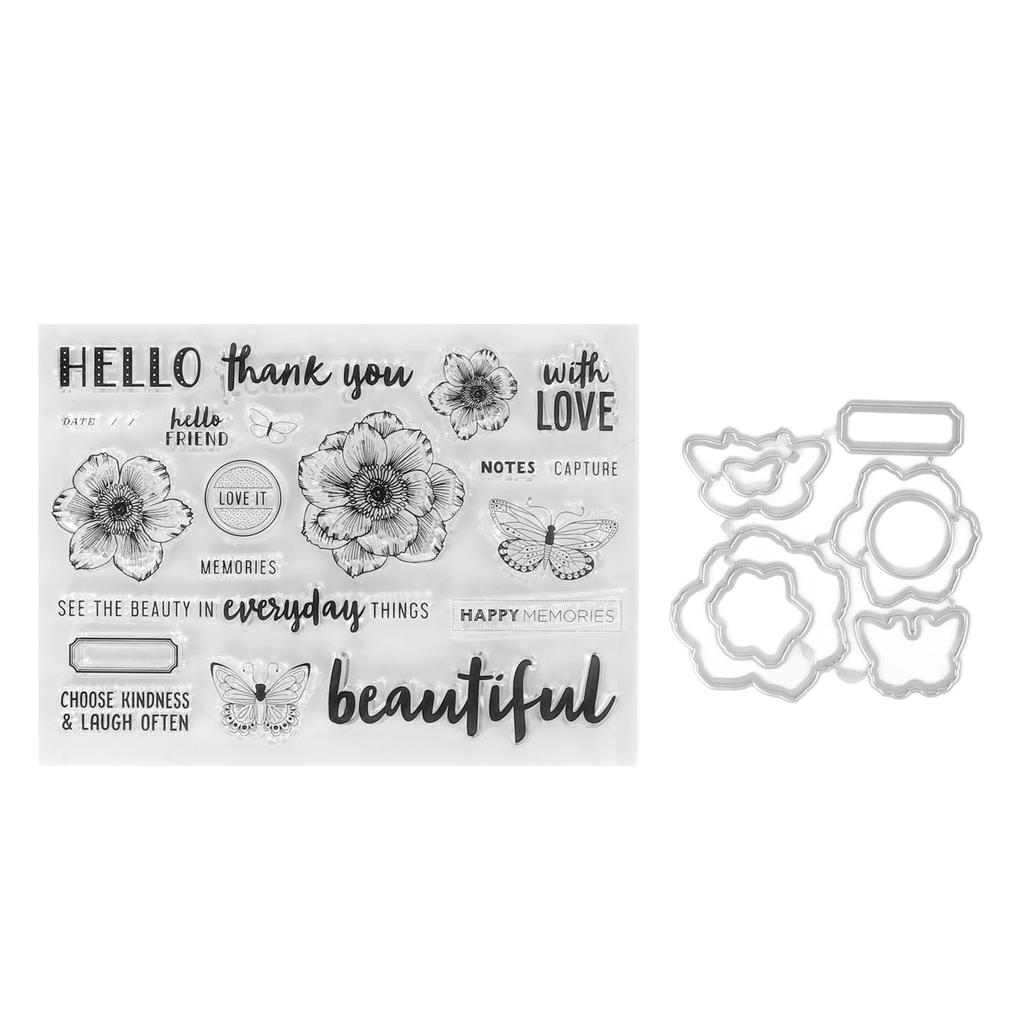 Clear Stamp Kit Unique Flower Design Transparent Template Embossing Cutting Die Set for DI