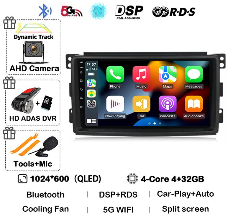 Android 14 Carplay Auto для Mercedes Benz Smart Fortwo W451 2006 2007 2008 2009 Автомобильное радио Wifi 4G GPS Мультимедийный плеер Стерео