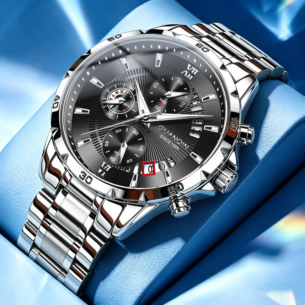 GUANQIN Men's Watches Multi-functional Trend Fashion Original Steel Quartz Wristwatch Waterproof Luminous Date Chronograph New