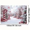 1 piece, Winter Wonderland Background Cloth - Snowy Trees and Red and White Striped Peppermint Candy Stick