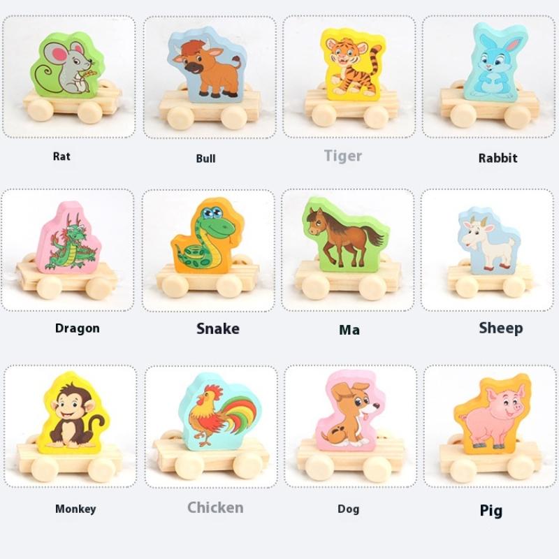 Детский деревянный поезд с цифрами и знаками китайского зодиака