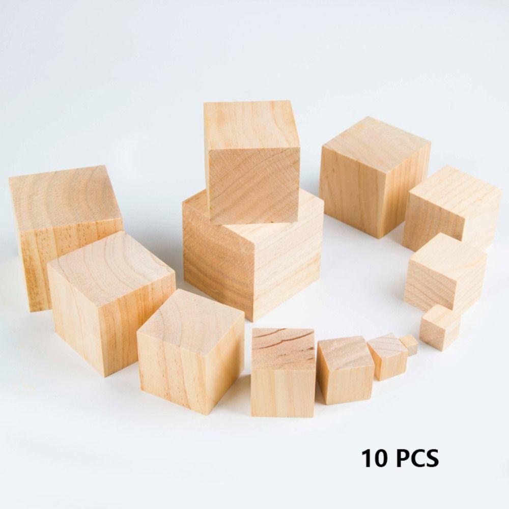 10pcs Unfinished Blank Wooden Square Block Woodwork Craft Handmade Material Kids Toy Wooden Cube