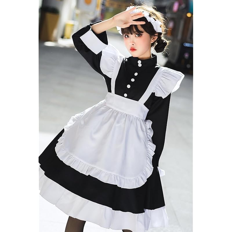 [Nestkanina] горничная одежда костюм горничной кафе косплей милый маскировка костюм цельный лолита лолита длинный рукав униформа культурный фестиваль школа