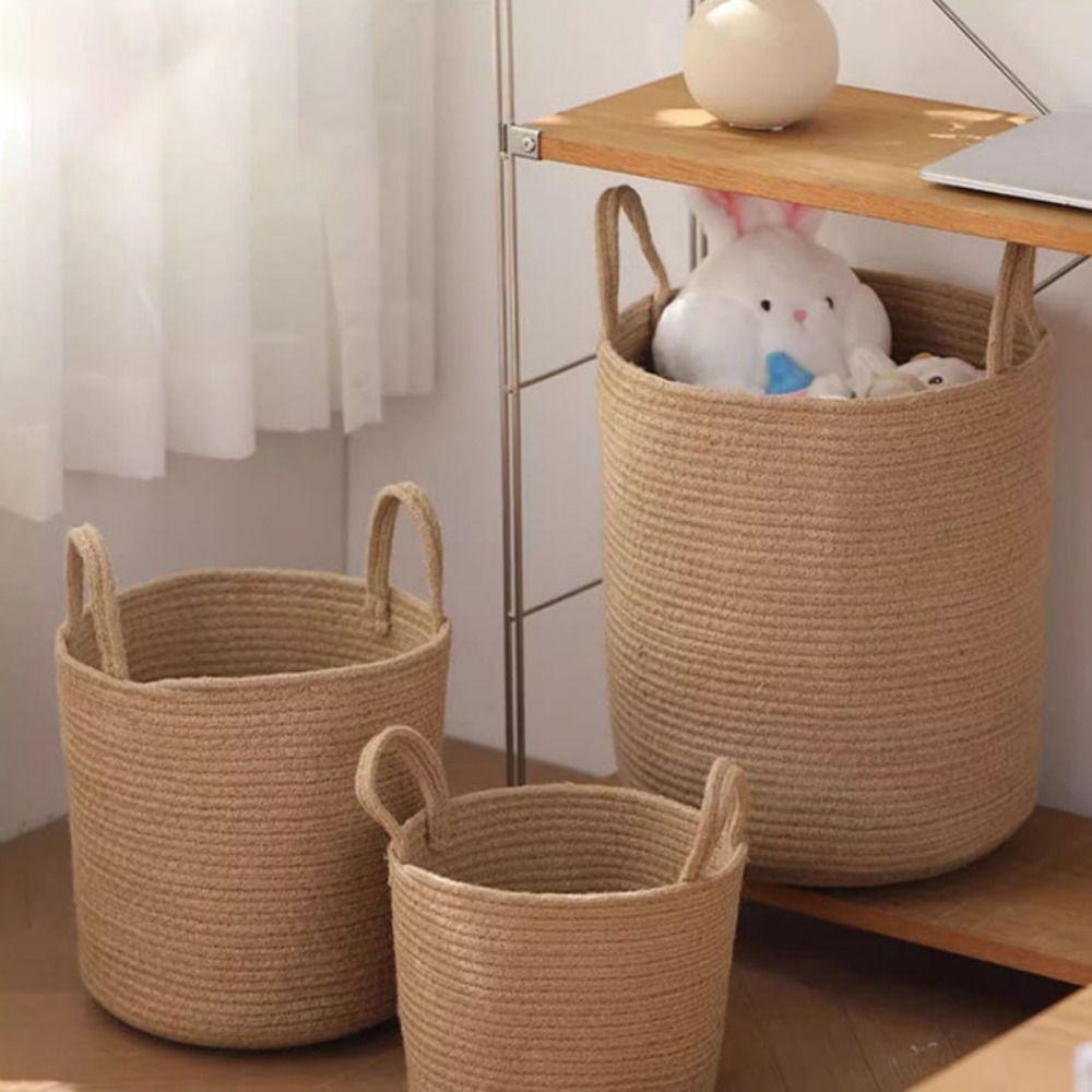 Decorative Woven Dirty Laundry Basket Cotton Linen Clothes Toys Organizer  Garden