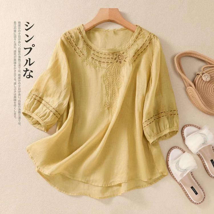 Bohemian Cotton Linen Embroidered Shirt Summer Loose Fit Casual Top