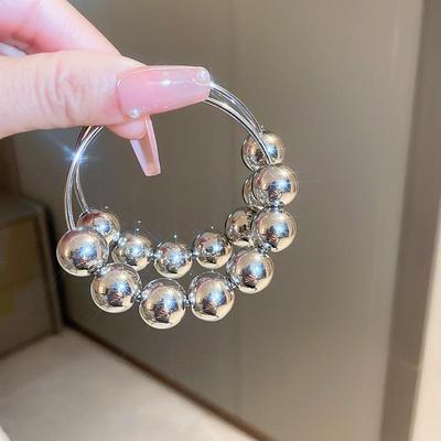 Серебряные геометрические металлические серьги-кольца: Крупные круглые бусины, современный европейский и американский стиль