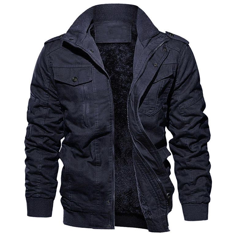 Men's Military-Style Washed Cotton Jacket with Velvet Lining
