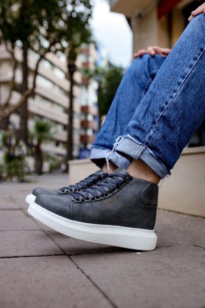 Men's Fashion Faux Leather Flat Heeled Boots Bootie Boots Anthracite Shoes