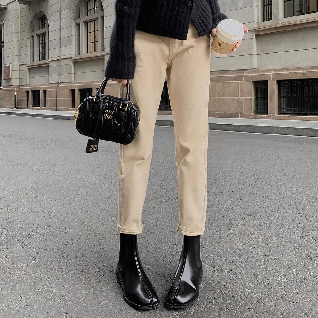 Версия из коровьей кожи! Модные универсальные новые британские кожаные свиные копытца с раздвоенным носком на толстом каблуке челси короткие ботинки женские ботинки мартин