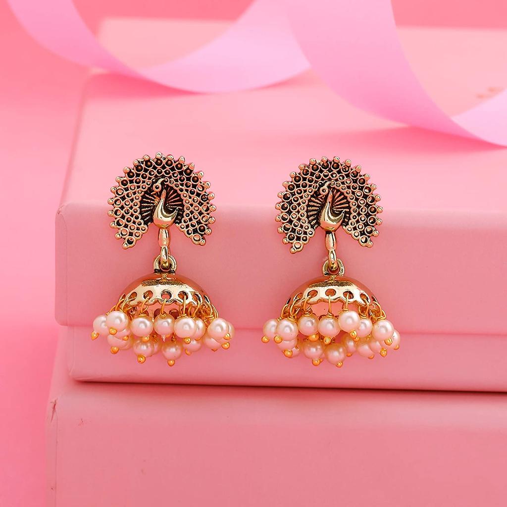 Estele Ethnic Gold color Peacock Heritage Jhumkis для женщин