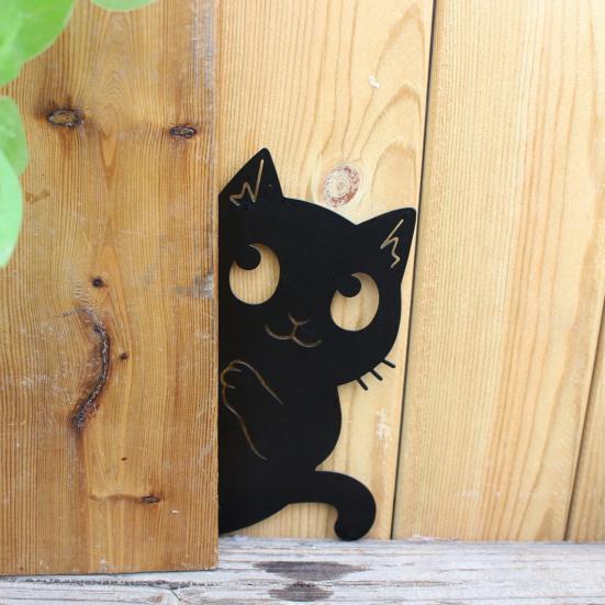 Черная кошка садовый знак металлический силуэт прячущегося кота украшение фермерский дом наружное украшение для любителей кошек двор домашний интерьер декор