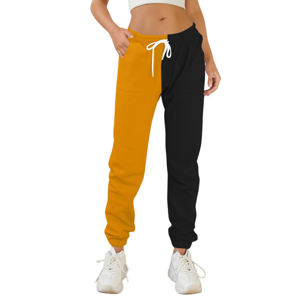 Women's Fashion Sport Solid Color Blocking Drawstring Pocket Casual Sweatpants Pants