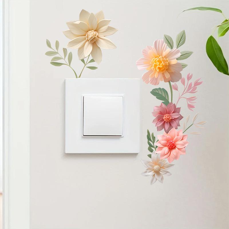 Fresh and Elegant Floral Switch Stickers, Home Wall Decoration Stickers