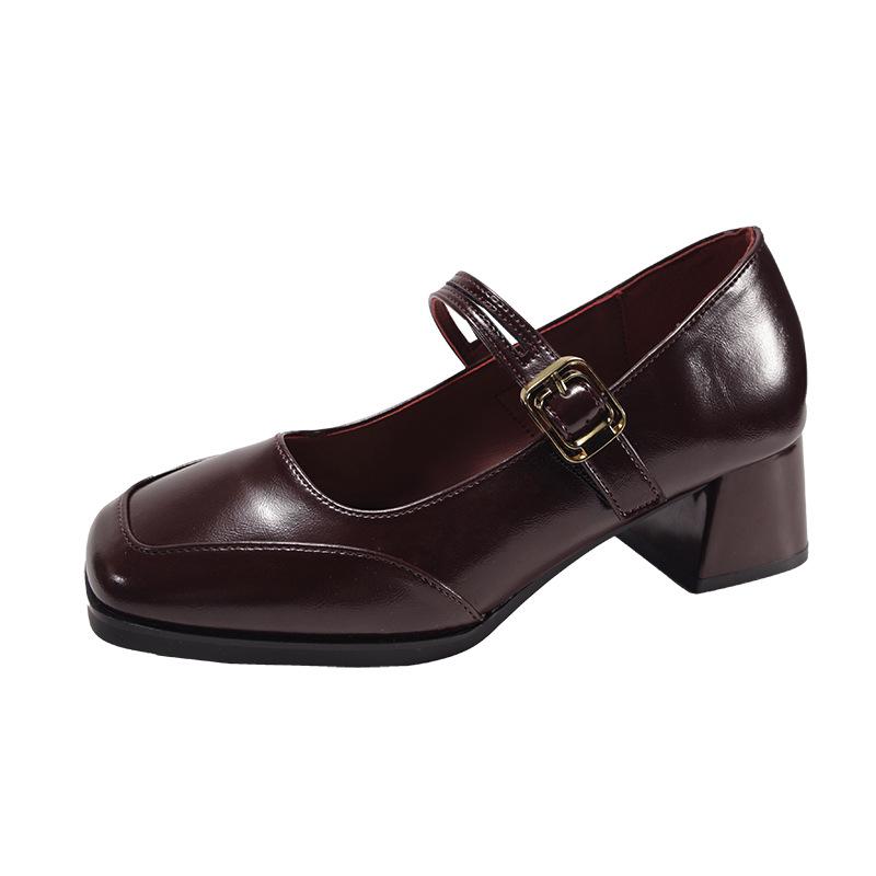 Модные коричневые туфли в стиле ретро с квадратной головкой, женские туфли из кожи, новая весенне-осенняя юбка 2025 года, французские туфли Мэри Джейн