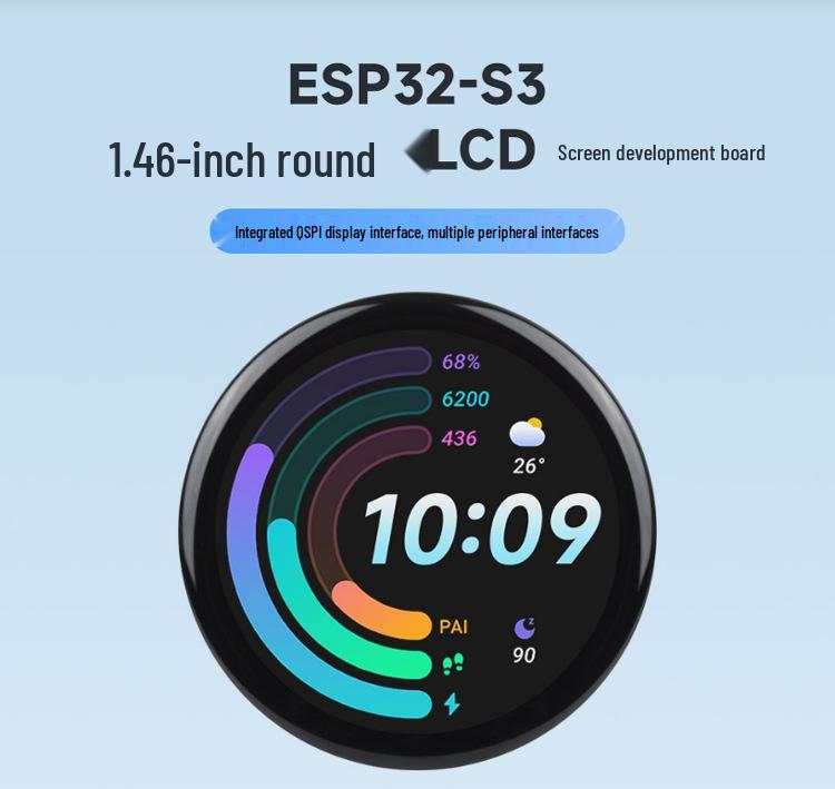 Разработческая плата ESP32-S3 с круглым сенсорным экраном 1,46 дюйма, поддержкой ИИ, WiFi, Bluetooth и воспроизведением аудио