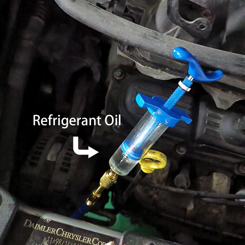 Car A/C Oil Injector R134A Refrigerant Oil Dye Injection Tool 1/4 Quick Coupler Adapter Air Conditioning Oiler Injection Syringe